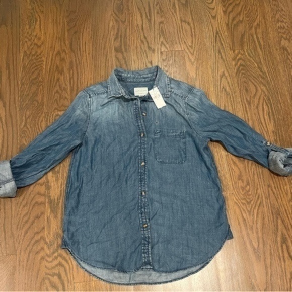 American Eagle Blue Ombré Denim Button Down Shirt Boyfriend Fit Size S Y2K K - Picture 1 of 10